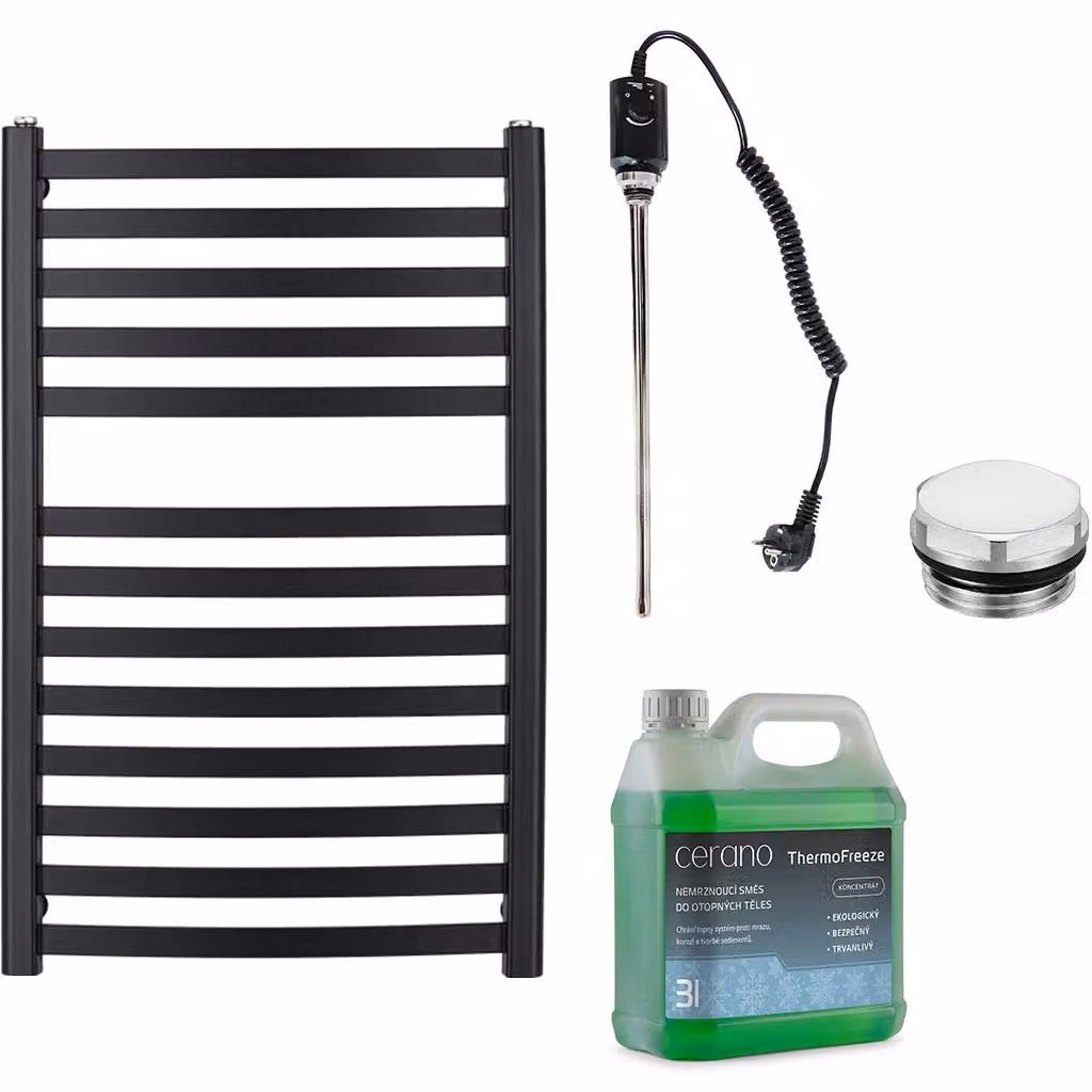 CERANO - Set di radiatori elettrici da bagno Paolo - 600 W - nero opaco - 850 x 550 mm