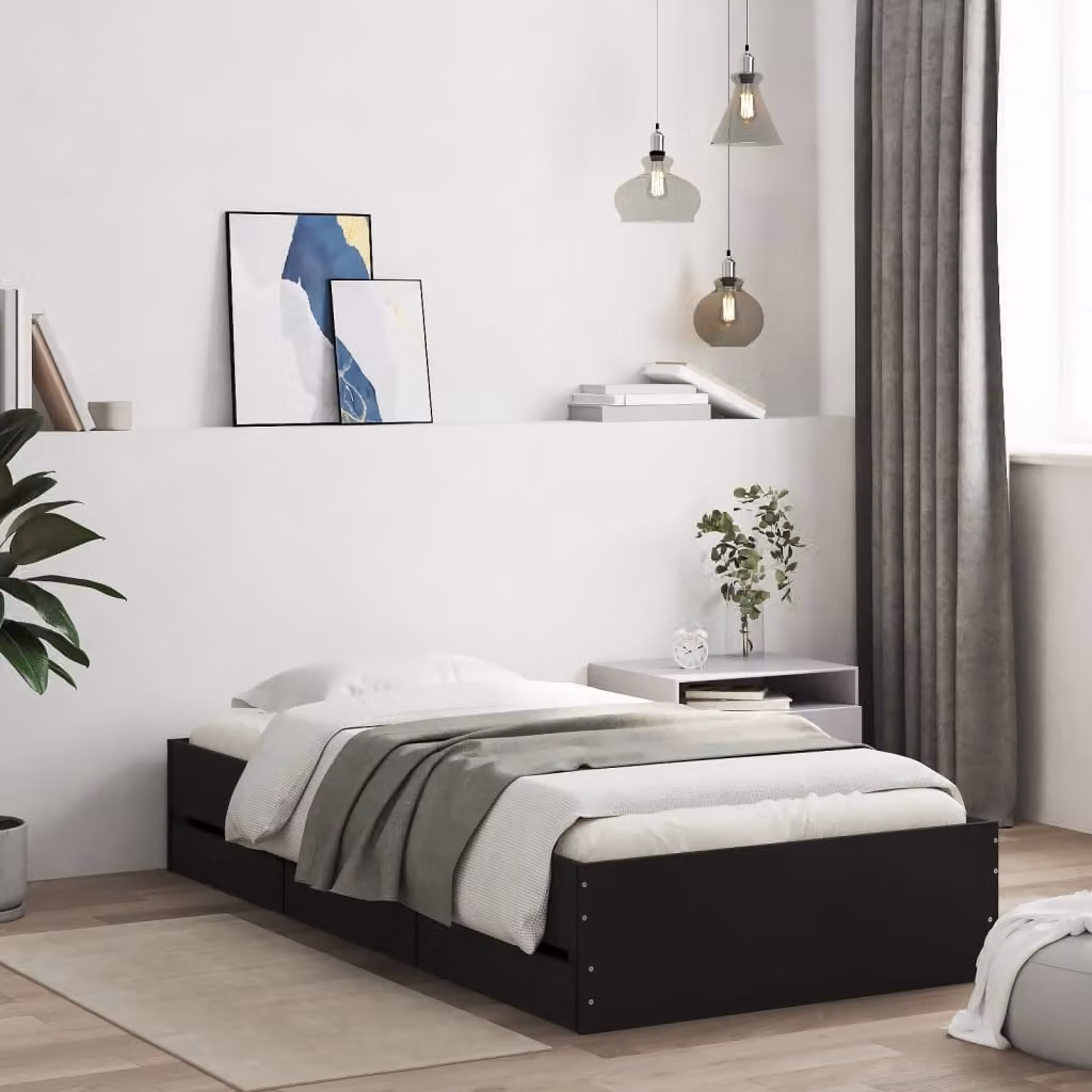 vidaXL Giroletto Moderno con Cassetti in Legno Multistrato Nero L/P/H: 100 x 200 x 102 cm – 1