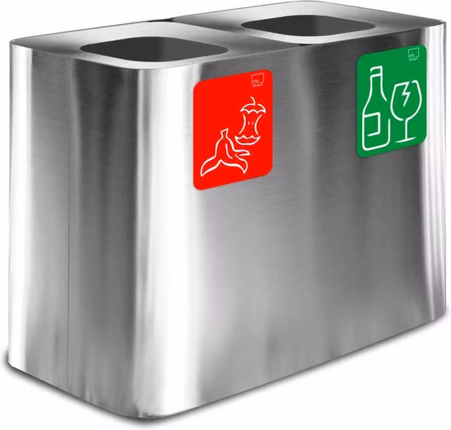 Pattumiera Sistema di Raccolta Rifiuti 77x38xh50 cm In Acciaio Inox 2 Scomparti Argento