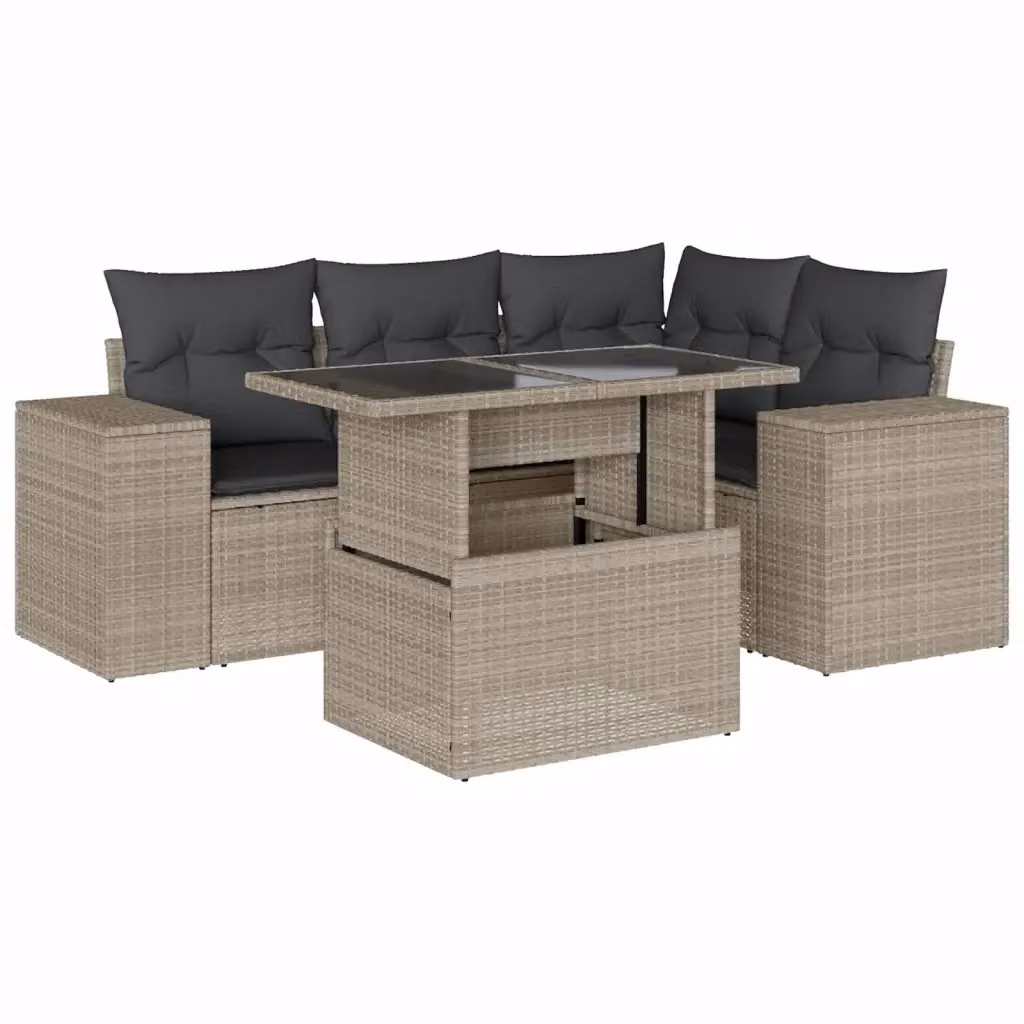 Set Divano da Giardino vidaXL 5 Pezzi a Forma di L con Cuscini Grigio Antracite e Tavolino in Vetro – 2
