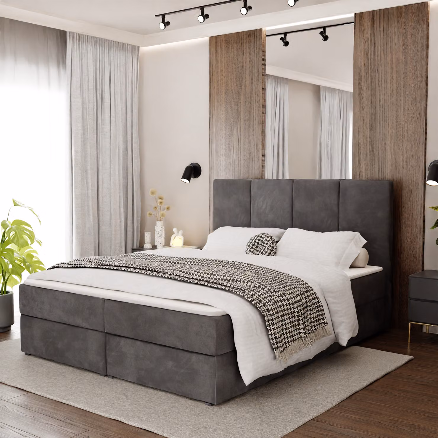 Muralo LETTO CONTINENTALE per camera da letto Letto imbottito con due cassetti Letto con testiera imbottita Letto matrimoniale 160x200 Letto con contenitore Grafite