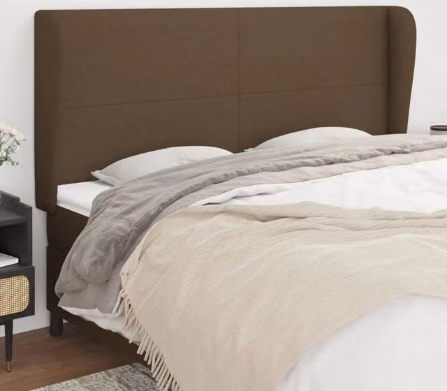 Testiera con Orecchie Design Mania in Tessuto Marrone Scuro L: 183 cm, P: 23 cm, H: 118/128 cm – 1