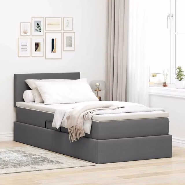 Letto con contenitore e materasso vidaXL Grigio, con illuminazione LED e porta USB, L/P: 90 x 190 cm