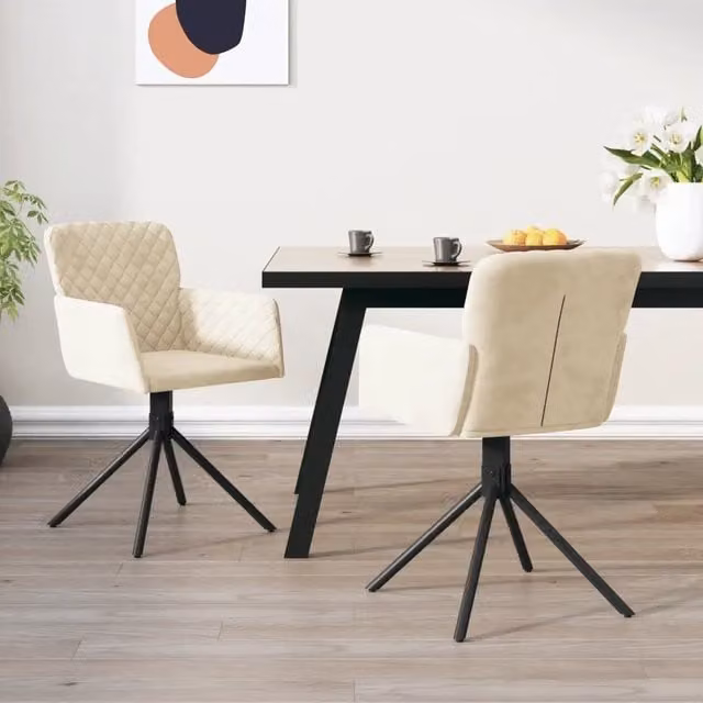 Set di 2 sedie da pranzo girevoli 360 gradi vidaXL in velluto beige con struttura in metallo e MDF per soggiorno o sala da pranzo