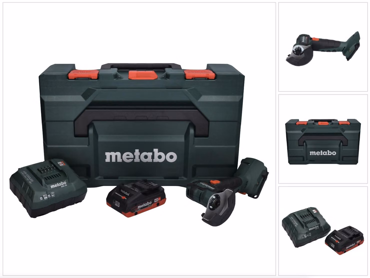 Smerigliatrice angolare a batteria Metabo CC 18 LTX 18 V 76 mm brushless + 1 batteria da 4,0 Ah + caricabatterie + metaBOX