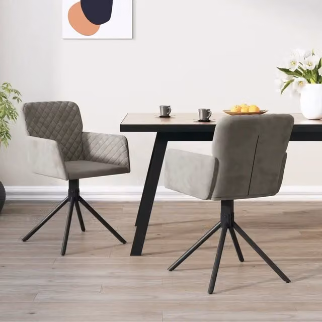Set di 2 sedie da pranzo girevoli a 360 gradi vidaXL in velluto grigio con design moderno