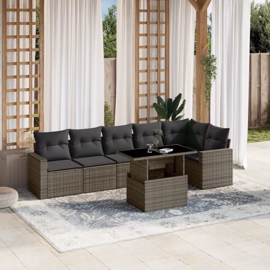 Maison Exclusive - Set Divani da Giardino 7 pz con Cuscini Grigio in Polyrattan