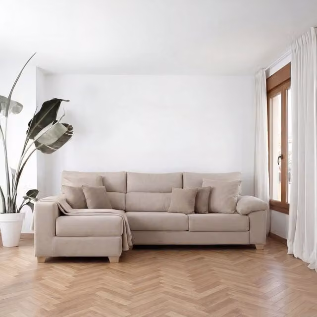 Divano letto Shambala Banak a 3 posti con angolo sinistro, beige, moderno e personalizzabile