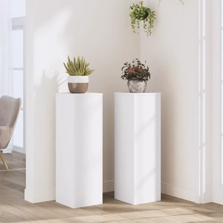 Set di 2 supporti per piante vidaXL in legno MDF bianco, design moderno per giardino, L/P/H: 25 x 25 x 80 cm