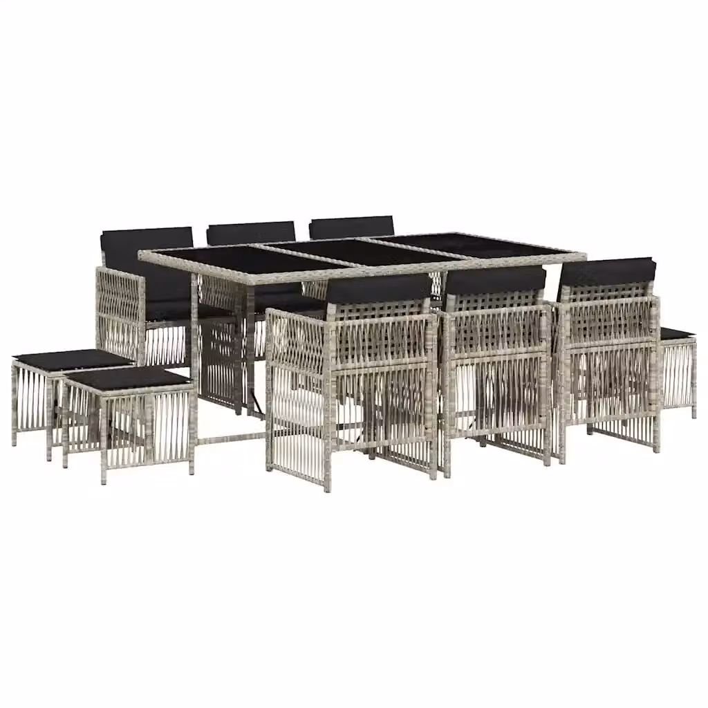 Set Pranzo da Giardino vidaXL in Polyrattan con Cuscini e Piano in Vetro, 11 Pezzi, Grigio Antracite – 2