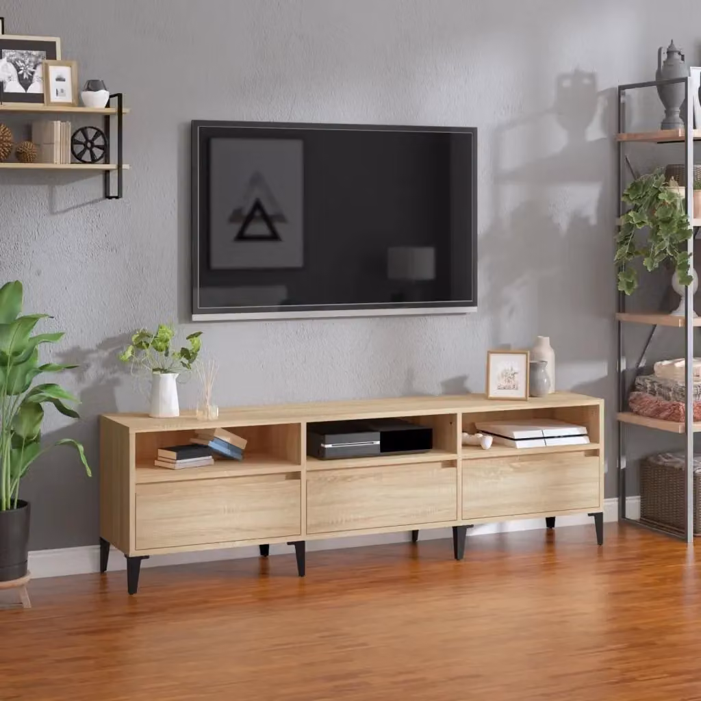 Mobile TV Rovere Sonoma in Legno Multistrato Marrone, L 150 cm x P 30 cm x H 44,5 cm – 2