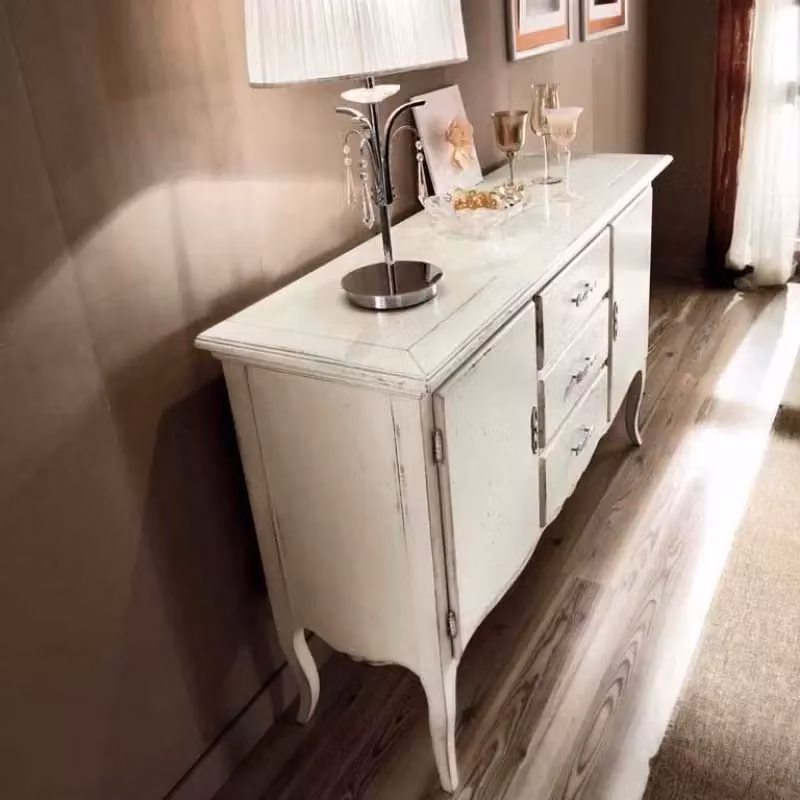 Credenza Mobili 2G in legno di faggio stile shabby chic bianco con 2 porte e 3 cassetti L: 150 cm, P: 45 cm, H: 96 cm – 3