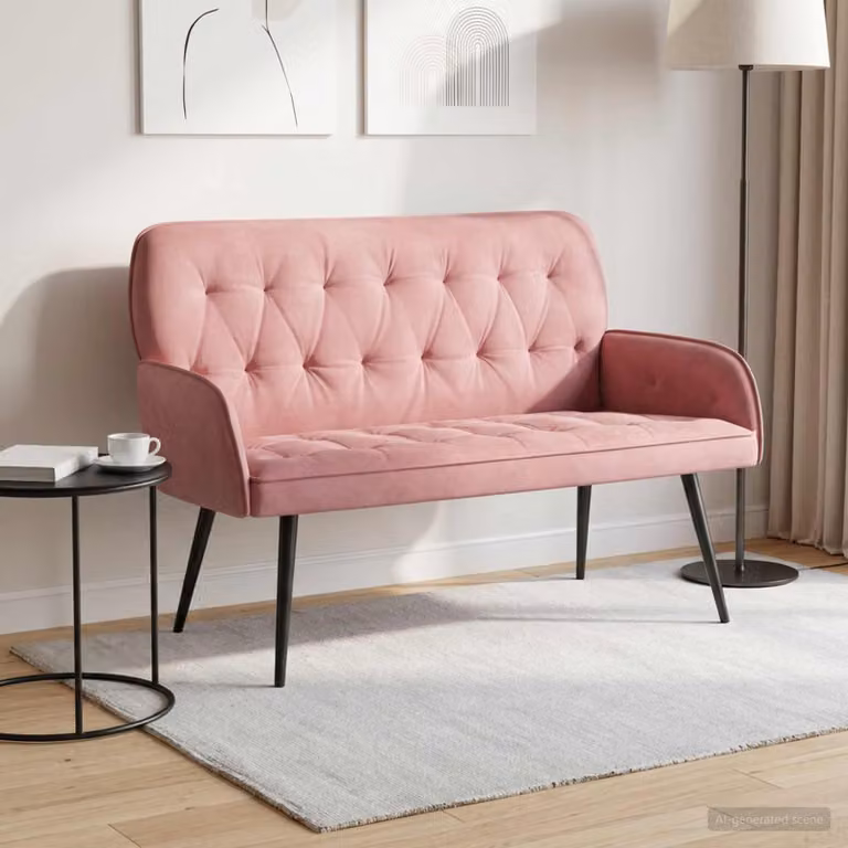 vidaXL Divano a 2 posti moderno in velluto rosa con gambe in metallo e legno