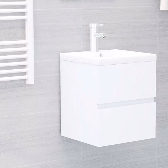 Mobile da bagno moderno vidaXL con lavabo in ceramica bianco e struttura in legno, sospeso, con ante e cassetti L/P/H: 80 x 45 x 38,5 cm