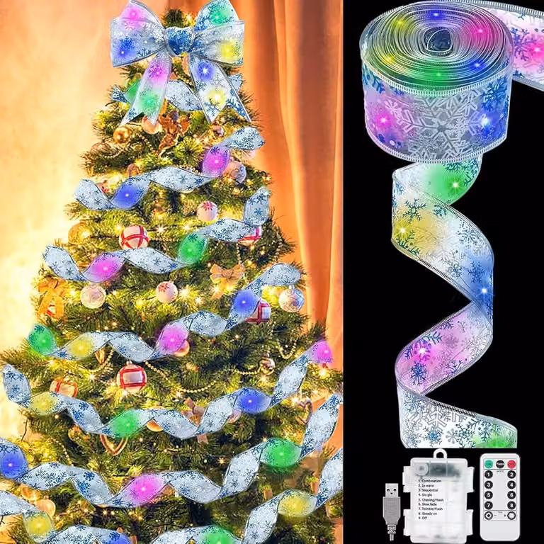 10 m di luci natalizie a nastro, luci natalizie a LED, ghirlanda luminosa natalizia, 8 modalità, telecomando, per festività, feste, matrimoni, fiocchi di neve/colorate