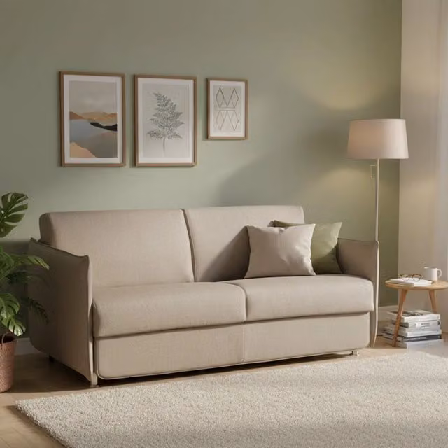 Divano Letto 2 Posti DMORA Trissino in Tessuto Grigio Tortora con Coperture Sfoderabili e Contenitore, L: 180 cm, P: 95 cm