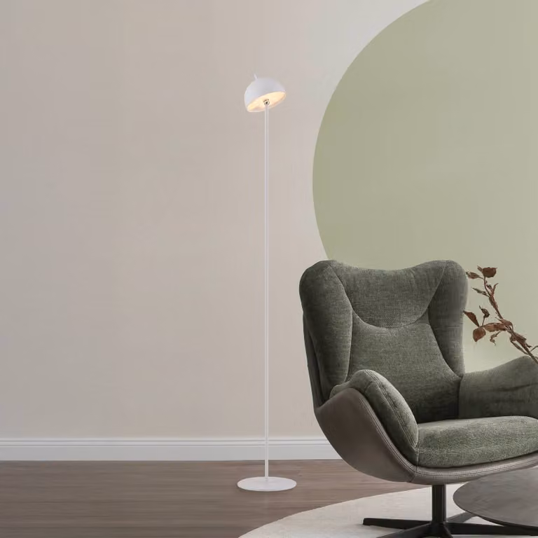 Schöner Wohnen Lampada LED da pavimento ricaricabile Bellis, bianca, IP54 dimmerabile, Bianco / Opale, Soggiorno / Sala da pranzo, Metallo, Scandinavo