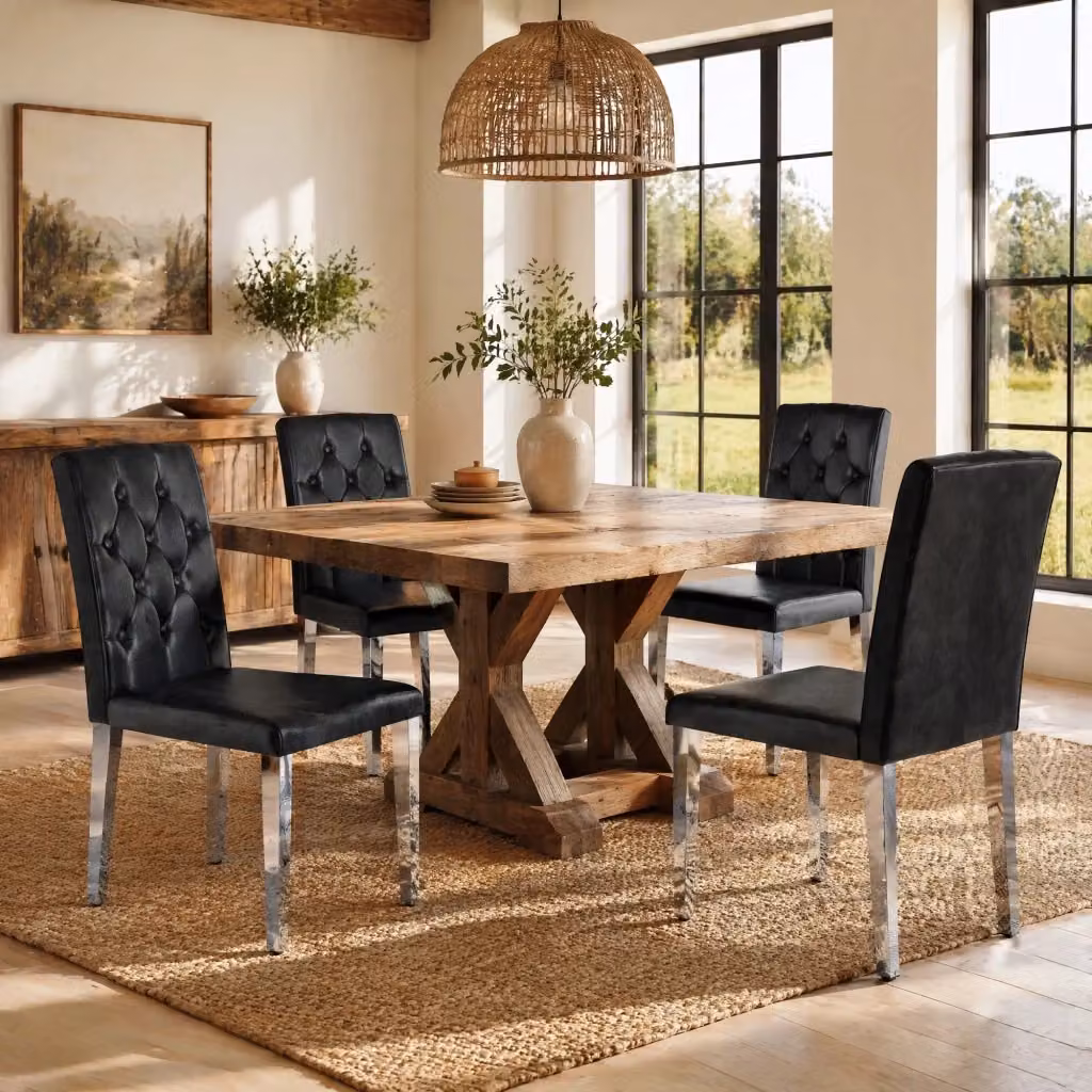 Set di 4 sedie da pranzo REDOM moderne in ecopelle e metallo, colore nero e argento, Altezza: 89 cm – 2