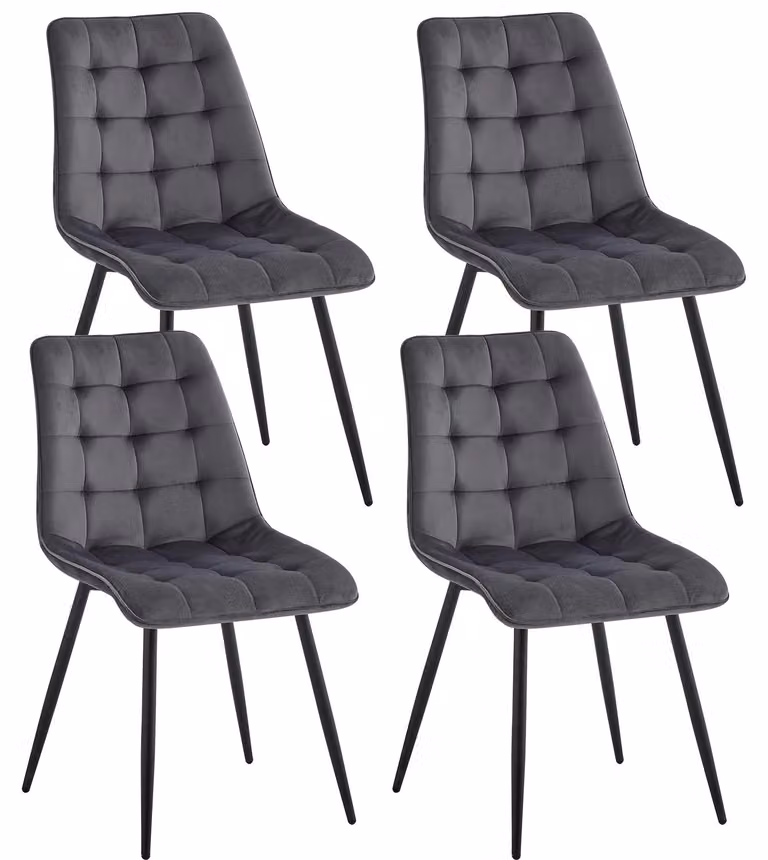 Sedie da pranzo - Set di 4 sedie moderne in velluto - Gambe in metallo - Pieghevoli - Adatte per sala da pranzo, cucina e soggiorno - Grigie
