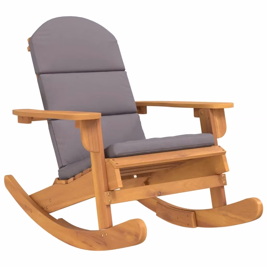 Sedia a Dondolo Adirondack vidaXL in Legno di Acacia Oliato con Cuscini Grigio – 2