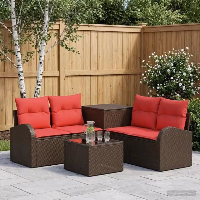 Set di divani 6 pz Marrone e Rosso 55 x 55 x 37 cm 3447185