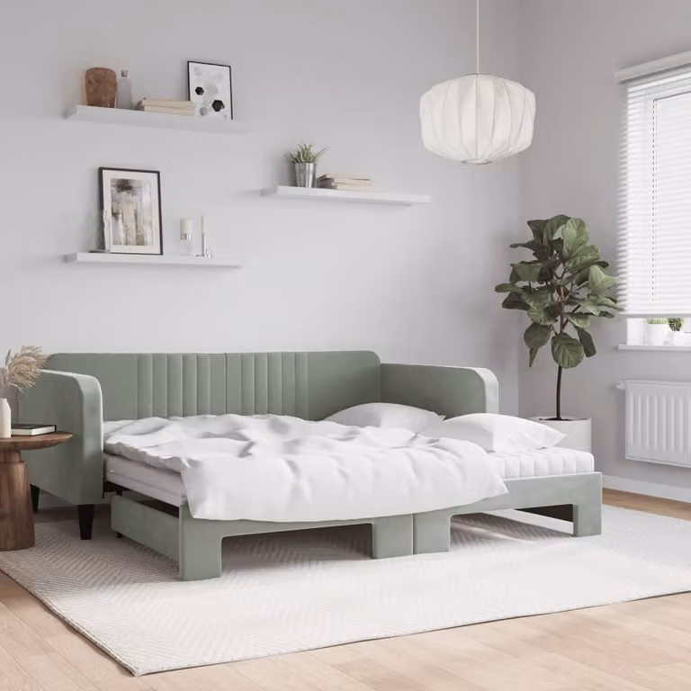 Divano Letto Estraibile vidaXL in Velluto con Cassetto, Grigio Chiaro, 90x190 cm