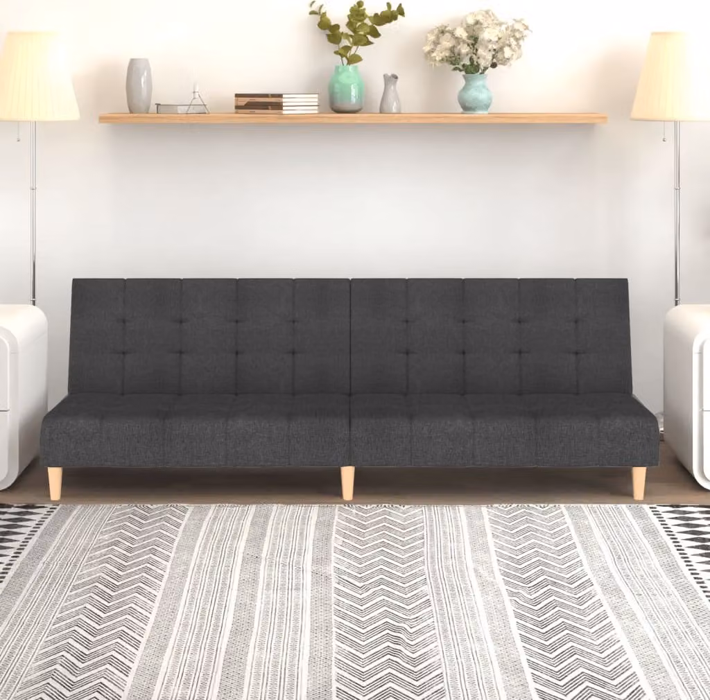 Divano letto 2 posti, colore grigio scuro, rivestito in tessuto