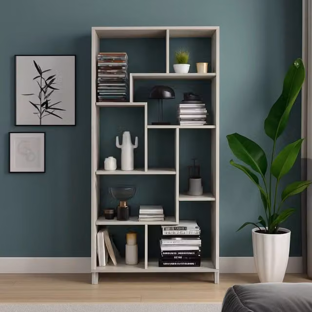 Libreria Veniano DMORA con 8 Ripiani, Grigio, L: 68 cm, P: 25 cm, H: 161 cm