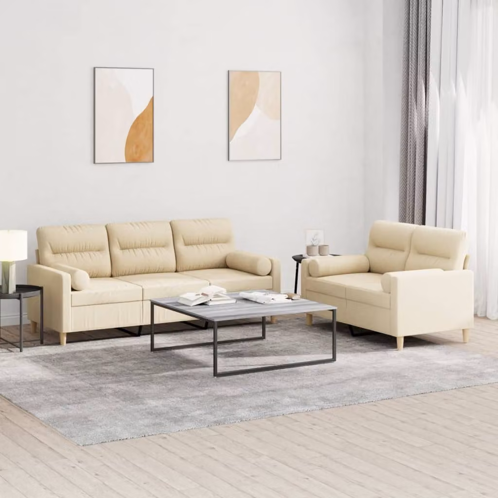 Maison Exclusive - Set divano a 2 posti con cuscini in tessuto color crema