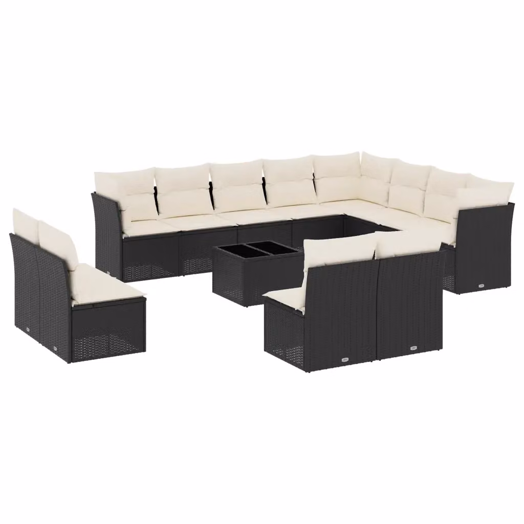 Set di Divani da Giardino VIDAXL in Polyrattan Nero con Cuscini, Design Moderno a Forma di U, 13 Pezzi – 2