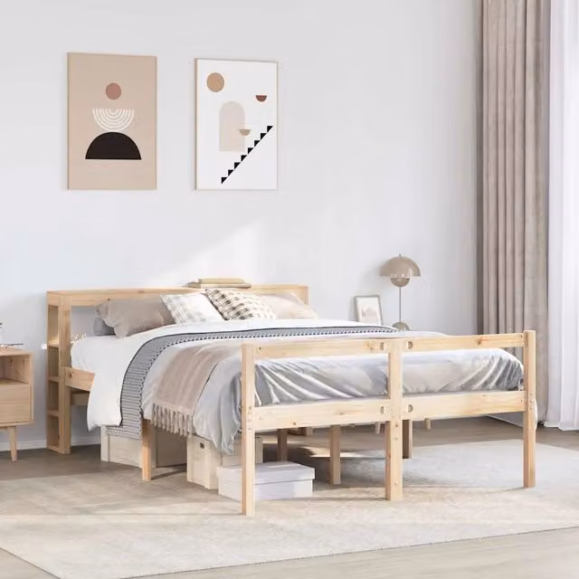 Letto per Anziani con Testiera-Struttura Letto per Anziani 160x200 cm Legno Massello Pino