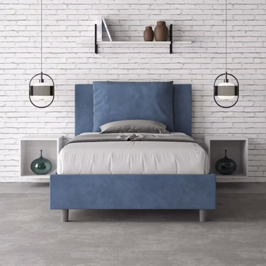 Letto singolo contenitore imbottito Ityhome in microfibra blu L: 100 cm, P: 210 cm – 2