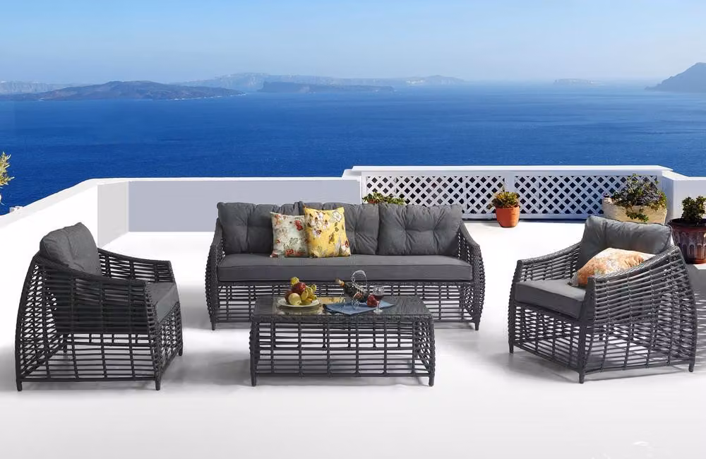 Set da giardino in rattan artificiale OHIO antracite/grigio