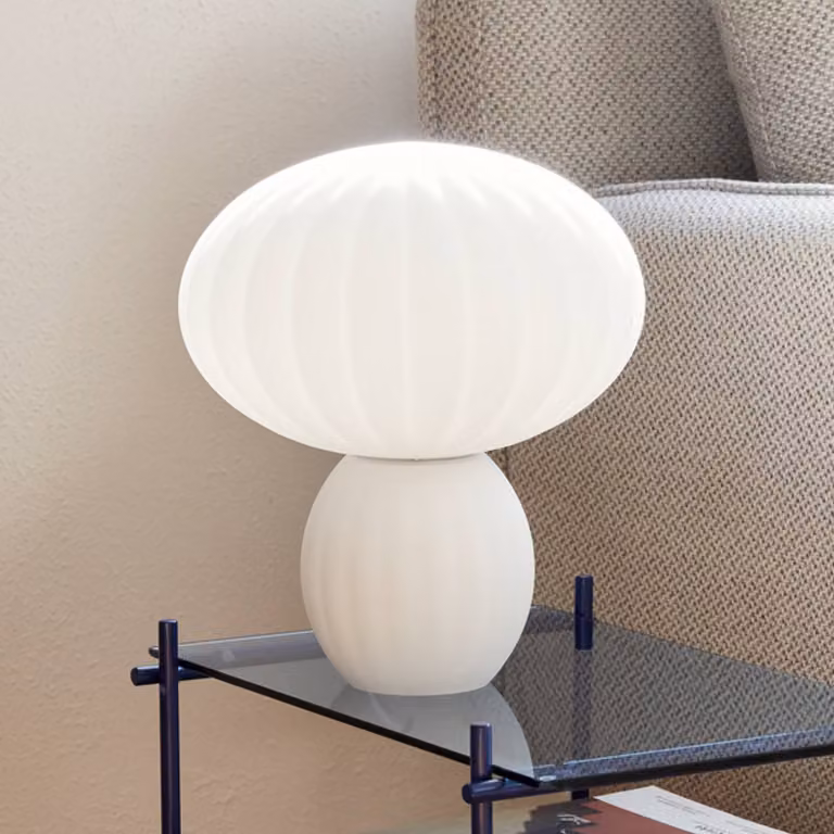 Hübsch Lampada da tavolo Kumu, Bianco / Opale, Soggiorno / Sala da pranzo, Vetro, Design, Lampada da tavolo