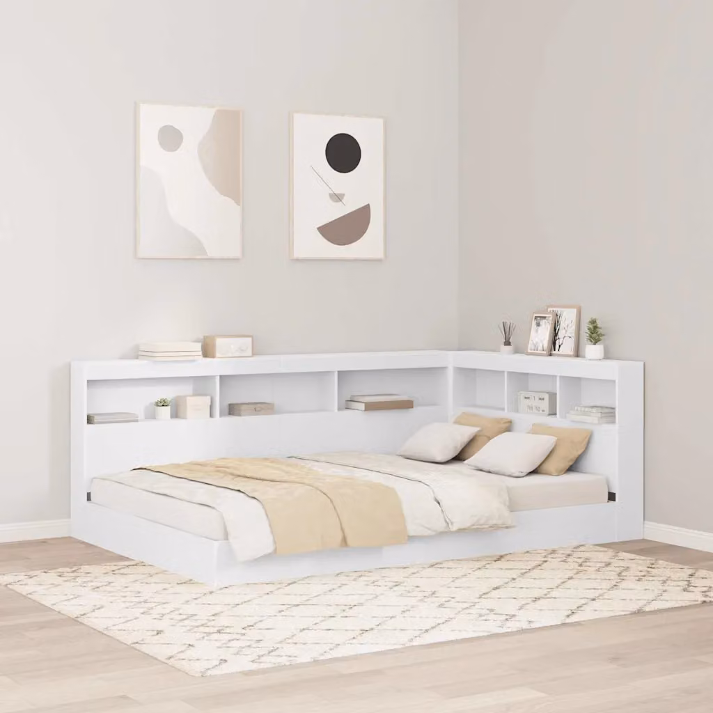 Testata del letto con contenitore e porta USB vidaXL, Bianco lucido, L: 207.5 cm, H: 76.5 cm, P: 17.4 cm