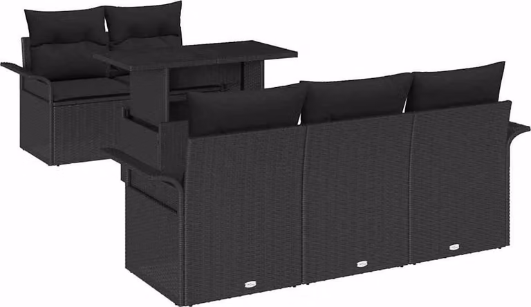 Set Divano da Giardino 6 pcs Nero Rattan in Polipropilene