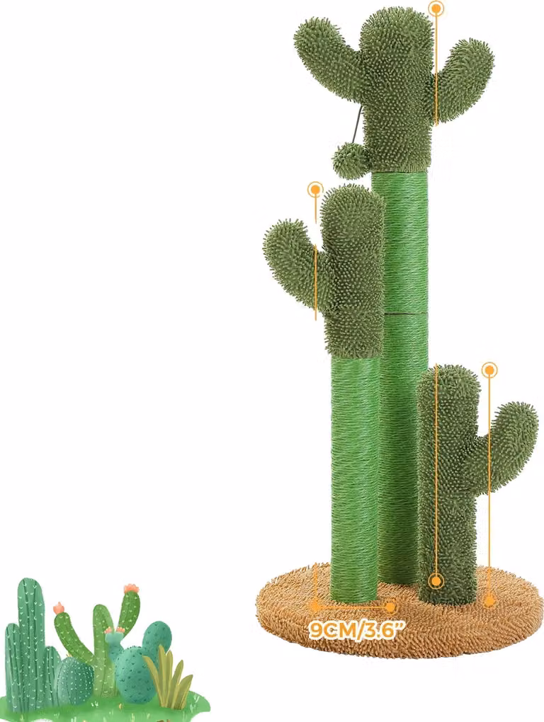 Tiragraffi per gatti Cactus, tre pali in sisal, palla interattiva appesa, AMT0066BN-XL, come da immagine