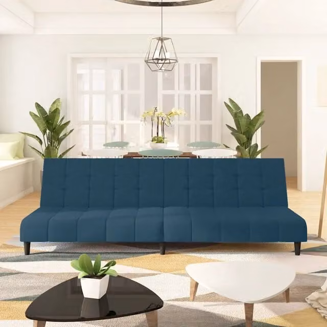 Divano Letto Click-Clack vidaXL in Velluto Blu con Struttura in Legno Solido e Poggiatesta Regolabile, L/P/H: 200 x 90 x 69 cm