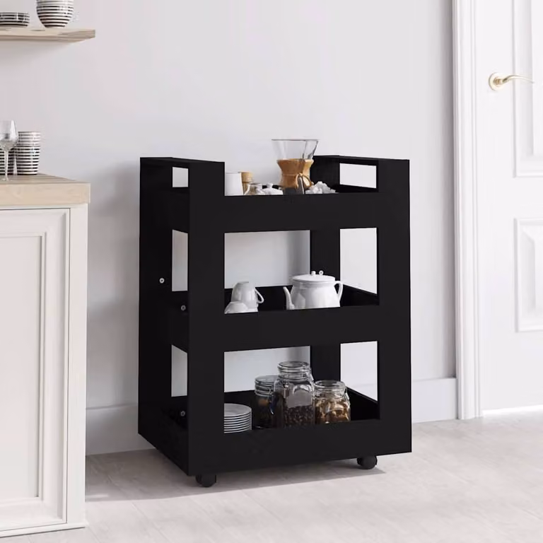 vidaXL Carrello da Cucina Moderno Nero in Legno con Ruote L: 60 cm, P: 45 cm, H: 80 cm