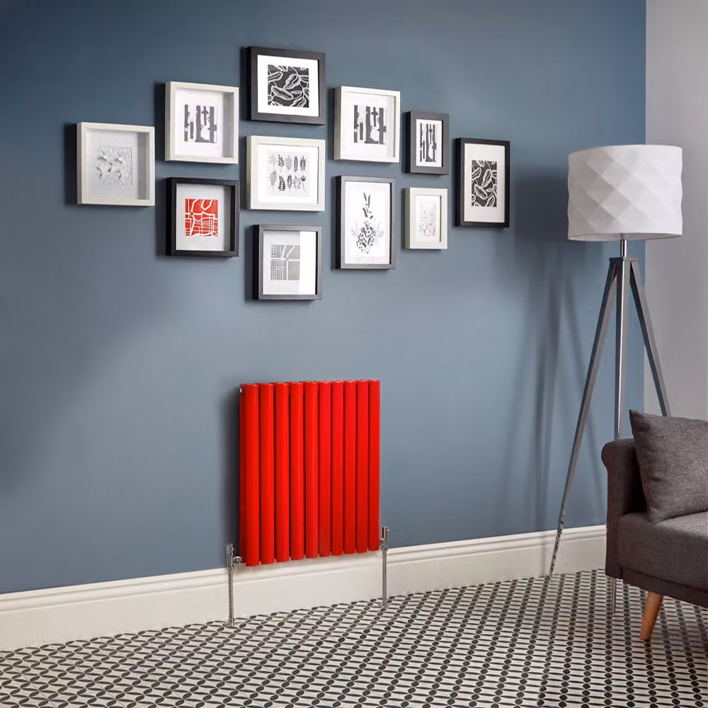 Radiatore di Design Orizzontale  Rosso (Siamese Rosso) -  635mm x 590mm  - Pannello Doppio  - Revive