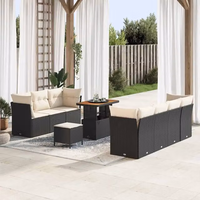 Set Divano da Giardino 10 pz Nero polyrattan 3361450
