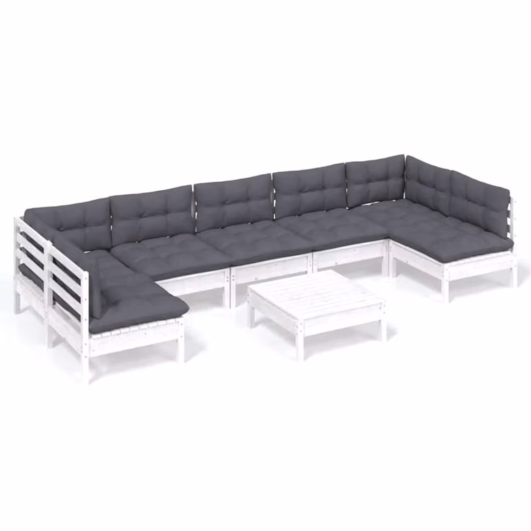 Set Divani da Giardino 8 pz con Cuscini Bianchi Legno di Pino