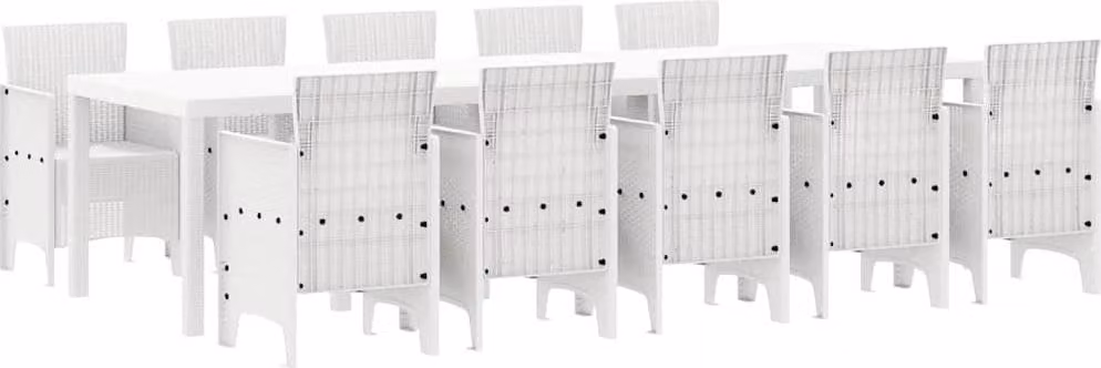 Set da Pranzo per Giardino 11 pcs Bianco Rattan e acciaio