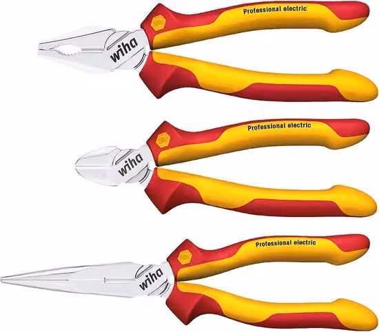 Set di 3 taglieri Wiha per elettricisti colore rosso: tagliatore universale 180 mm, tagliatore piatto a forma di cerchio 200 mm e tagliatore laterale 160 mm