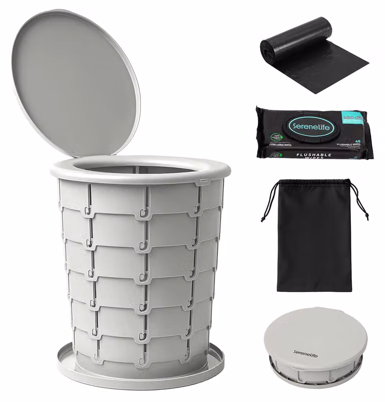 WC da campeggio pieghevole, con altezza regolabile, capacità massima di 150 kg, colore grigio