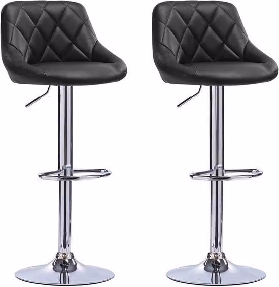 Bar Stool Ergonomico con Schienale - Resistente - Altezza Seduta 60 - 82cm - Nero - Set da 2 - Cucina e Bar - Regolabile in Altezza
