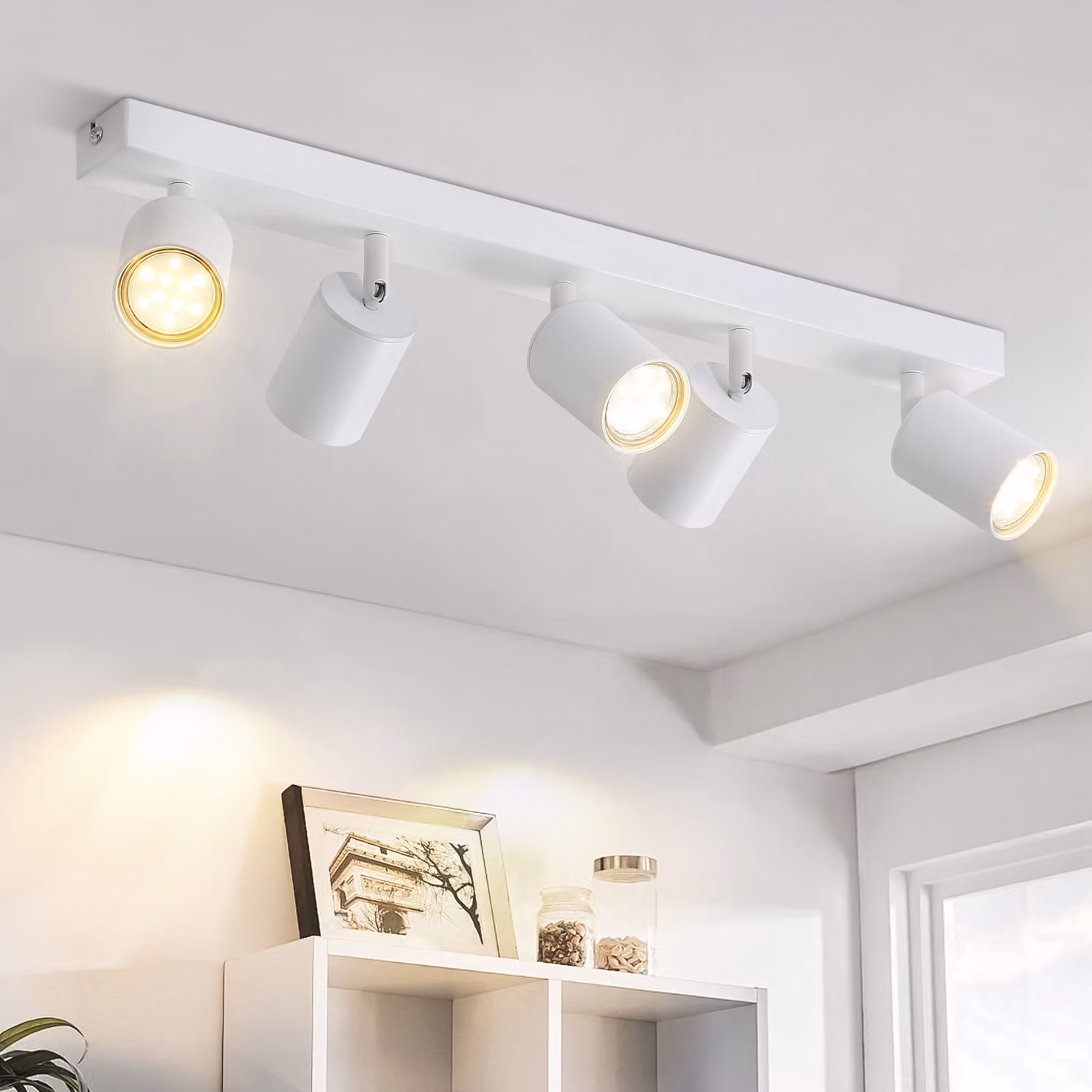 ZMH Faretti da soffitto a LED, lampada da soffitto bianca a 5 luci, lampada da soffitto GU10 in metallo, faretti orientabili a 350° per soggiorno, camera da letto e corridoio