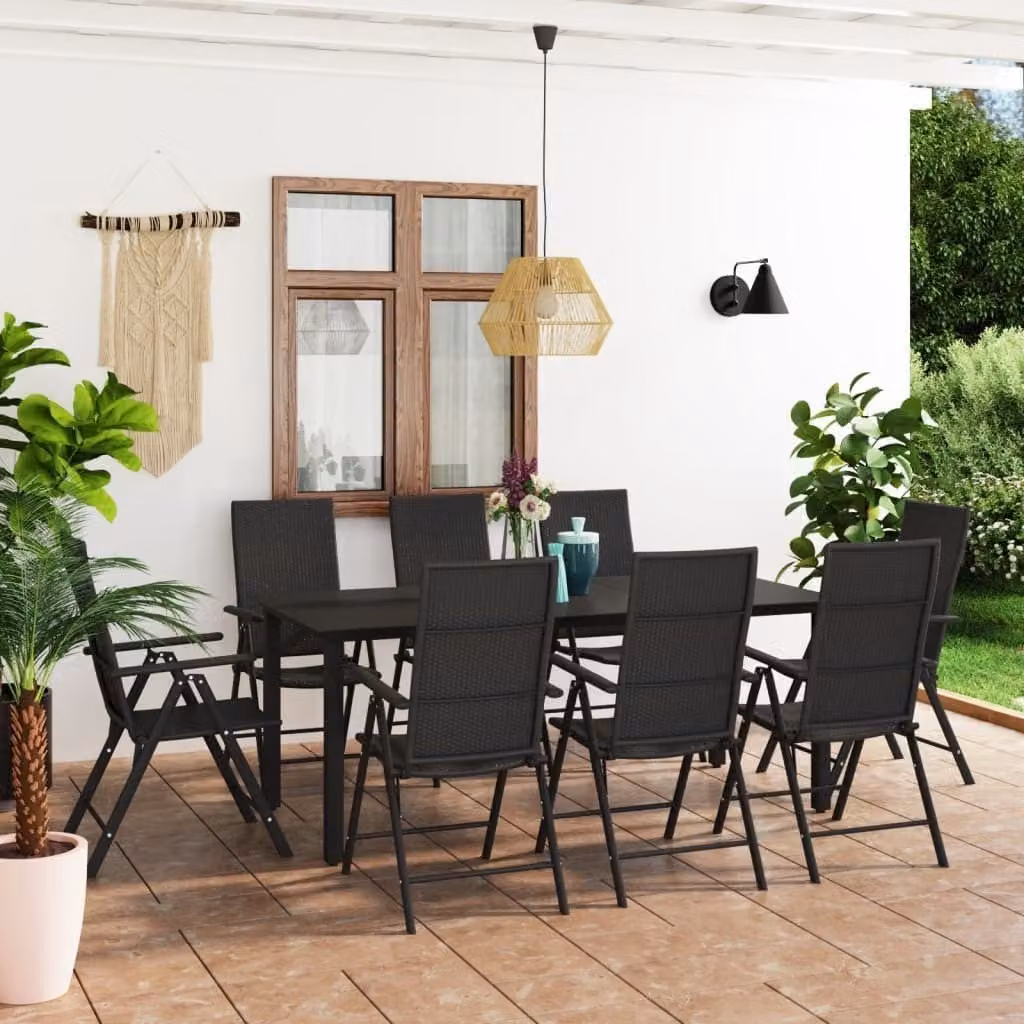 The Living Store 9 pezzi. Set da pranzo da giardino Nero