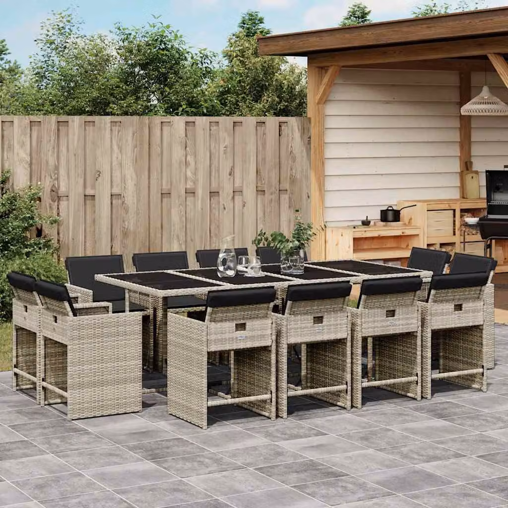 vidaXL Set da Pranzo da Giardino 13pz in Polyrattan con Cuscini e Tavolo in Vetro Grigio Antracite – 1