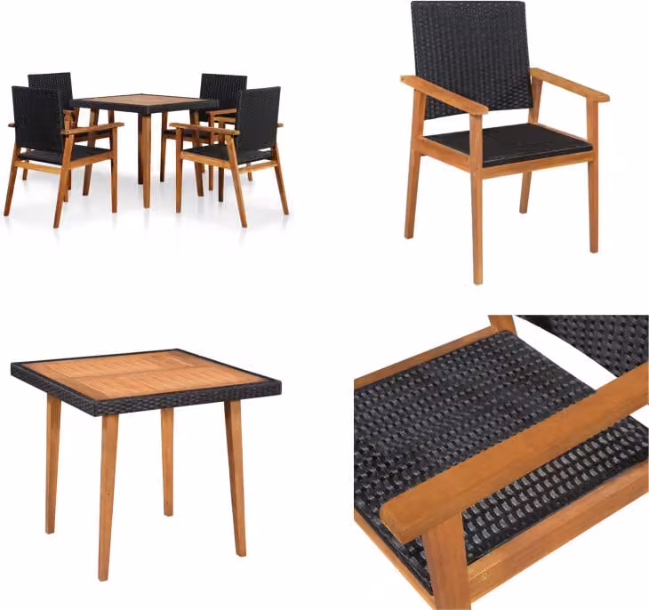 vidaXL set da pranzo da giardino 5 pezzi in rattan nero e marrone - set da pranzo - set da giardino - set da salotto da giardino - set da pranzo da giardino